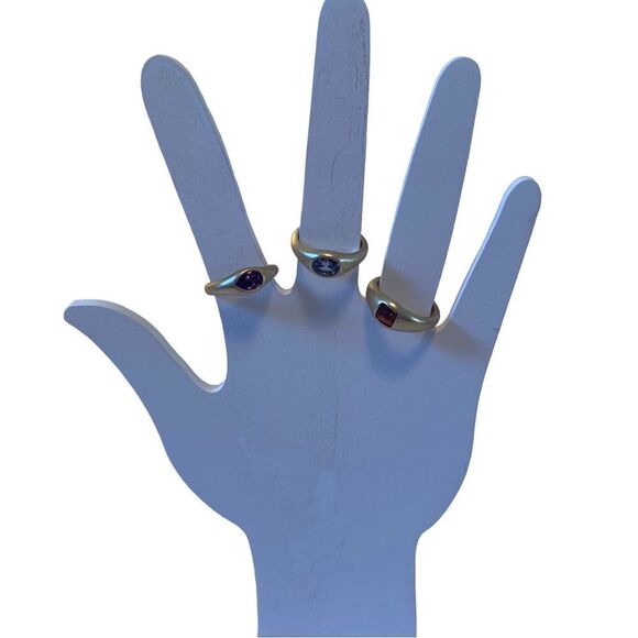 Matte Gold Multi-Set Gemstone Ring Stack in Ladies Sz. 7 - Picture 5 of 5